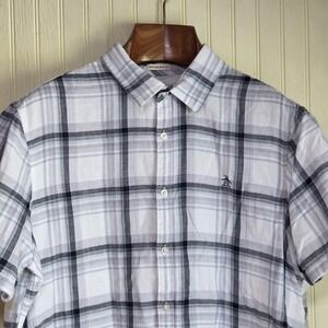 Original Penguin Shirt Mens XL White Plaid Short Sleeve Button Up Slim Fit